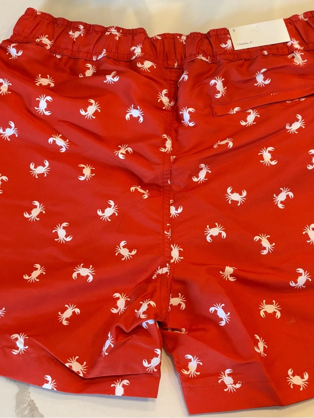 J. Crew Red Crab Print Swim Trunks